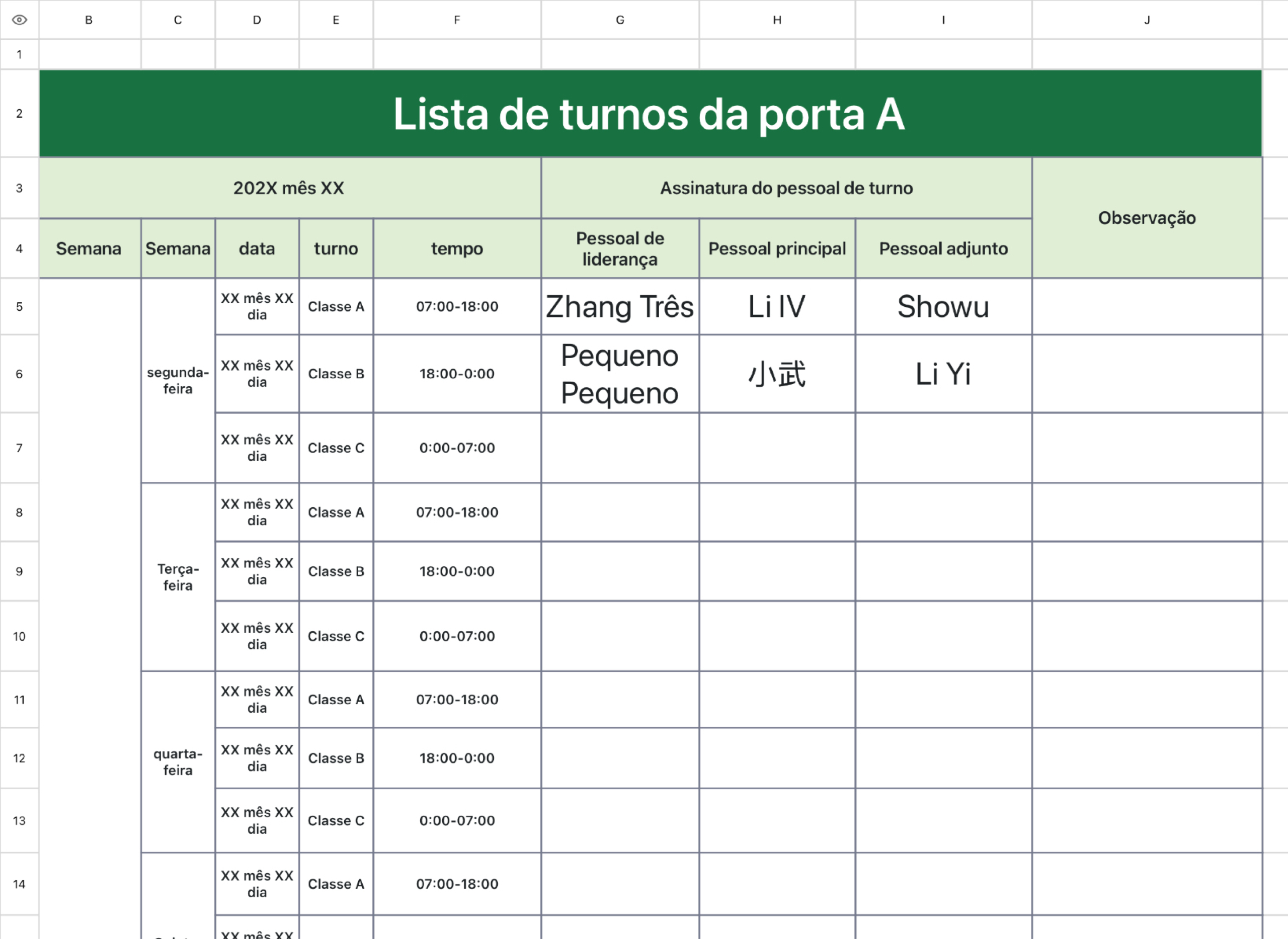 Lista de turnos da porta A